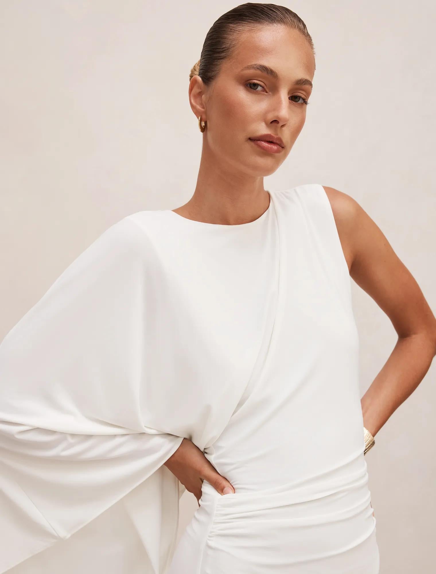 Fleur Cape Shoulder Maxi Dress Porcelain