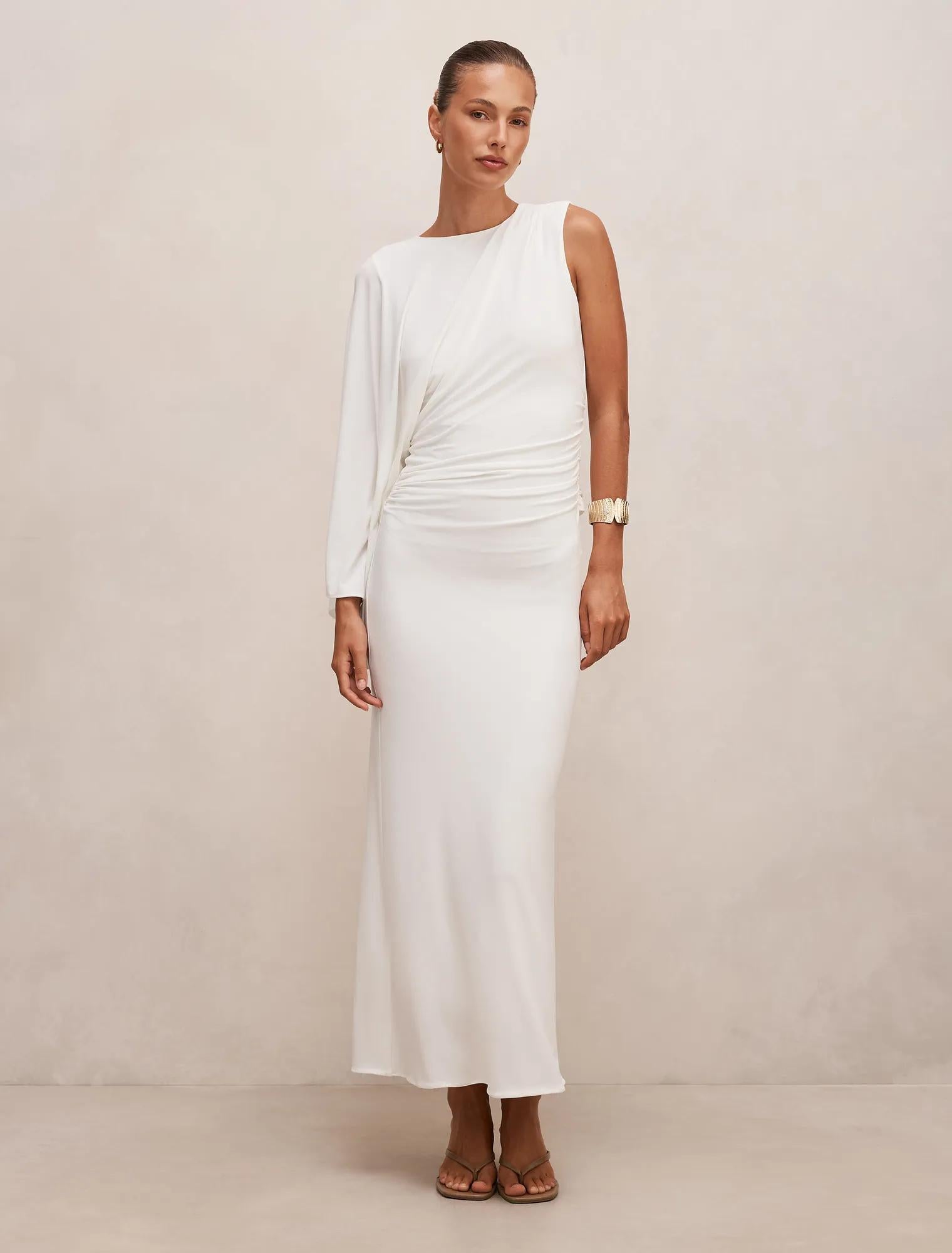 Fleur Cape Shoulder Maxi Dress Porcelain