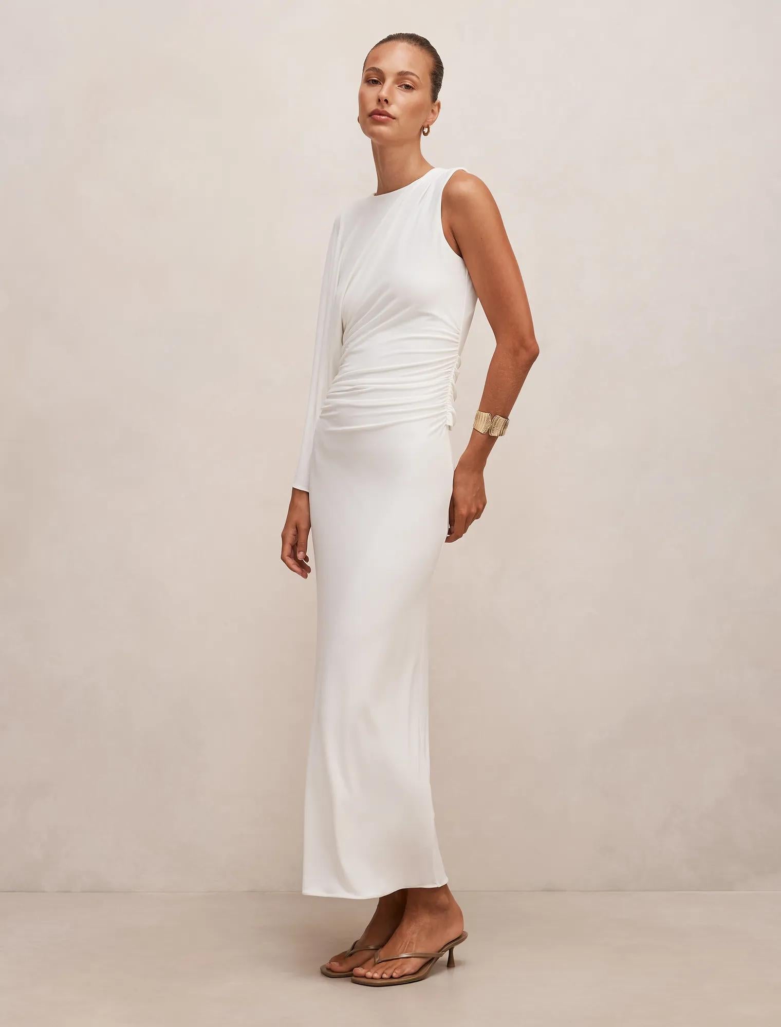 Fleur Cape Shoulder Maxi Dress Porcelain
