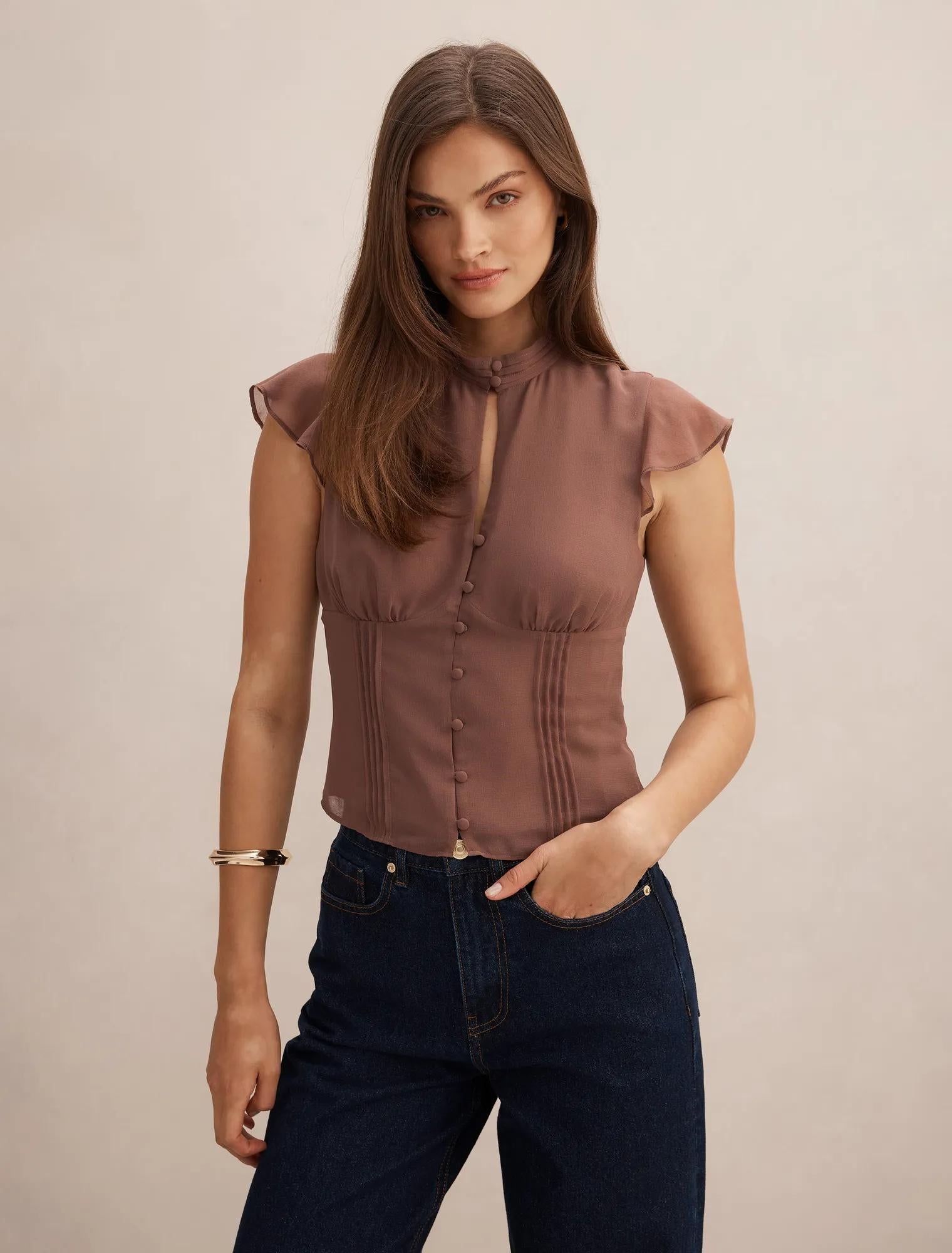 Eden Keyhole Blouse Dark Dove