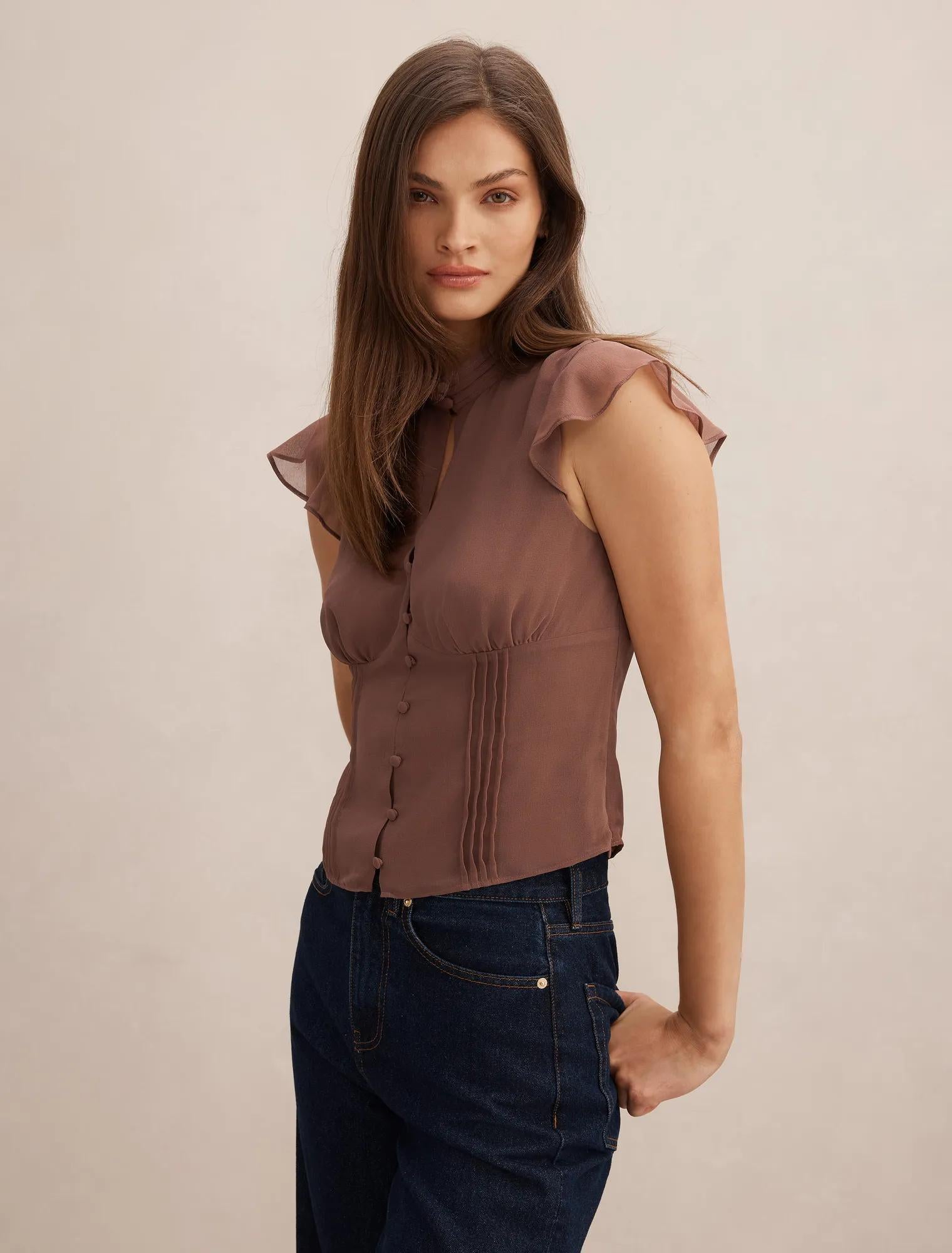 Eden Keyhole Blouse Dark Dove