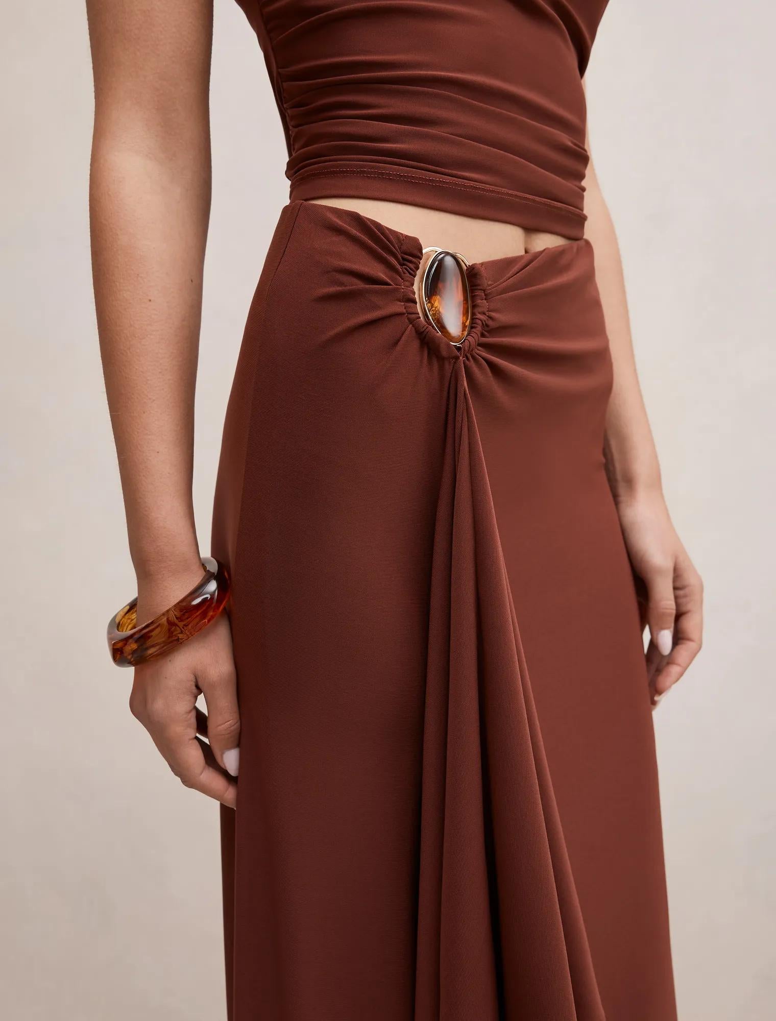 Leni Draped Midi Skirt Hot Chocolate co-ord