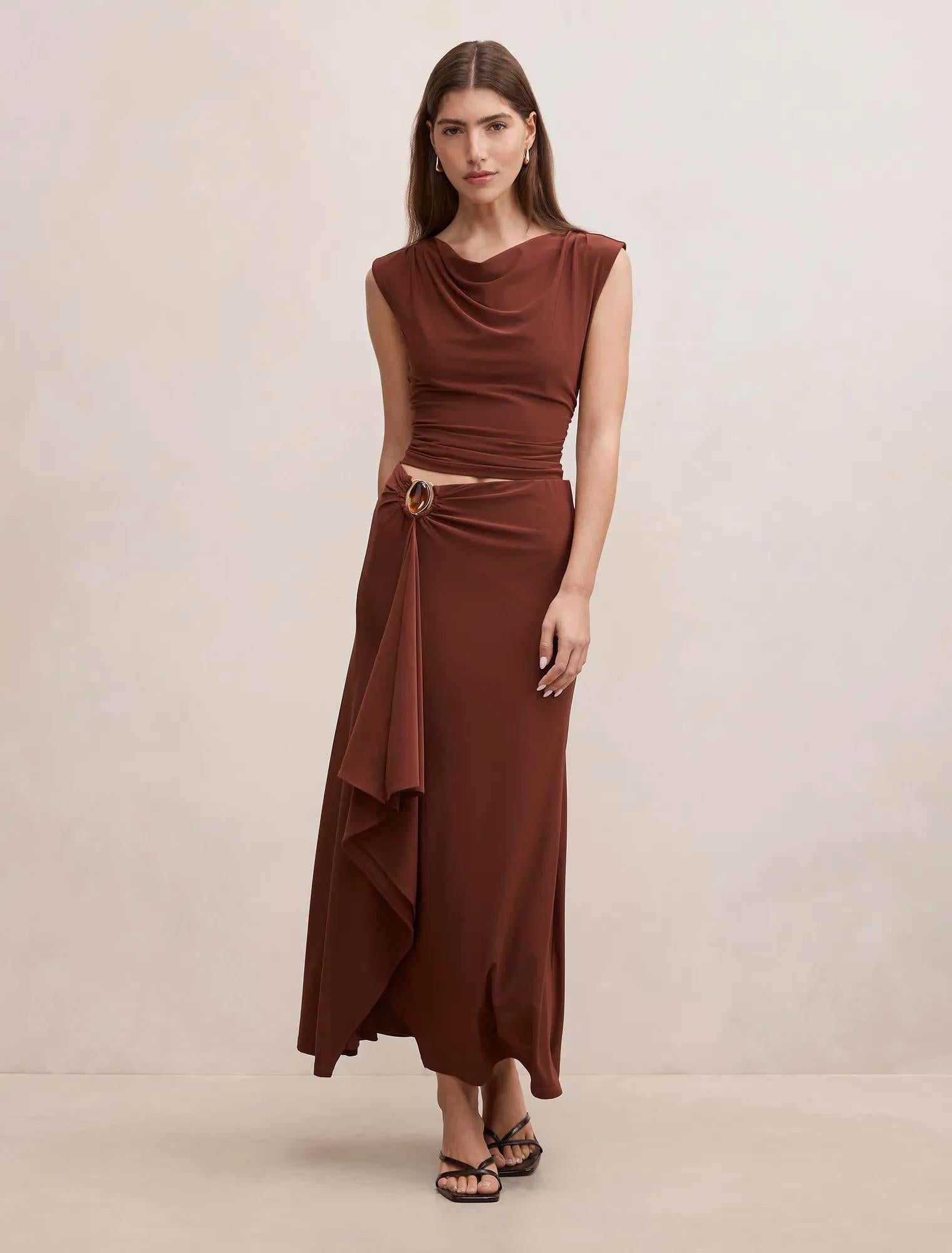 Leni Draped Midi Skirt Hot Chocolate co-ord