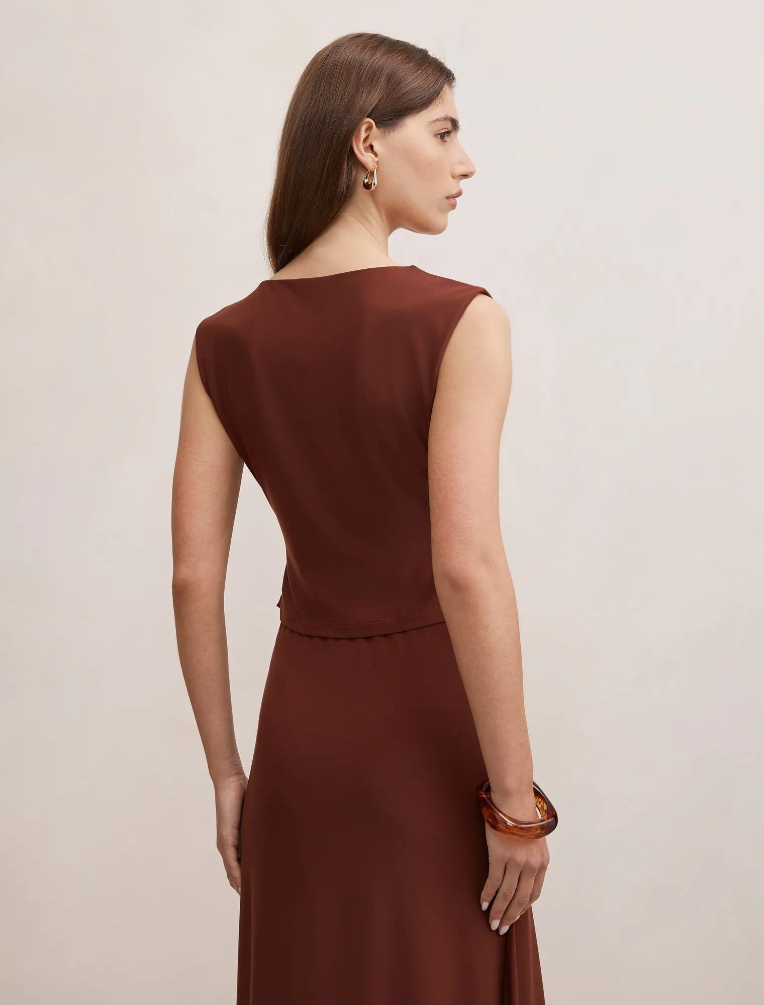 Leni Drape Top Hot Chocolate co-ord