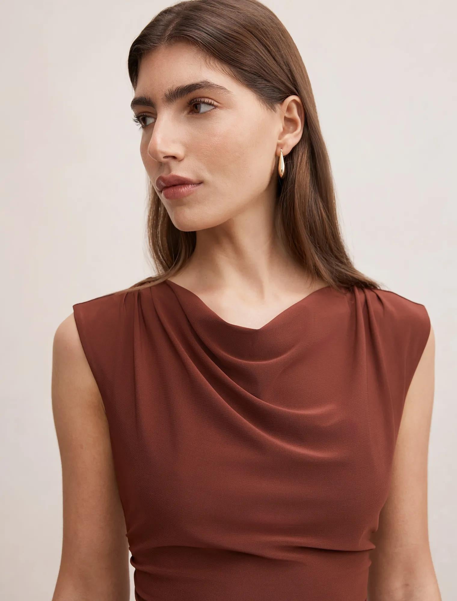 Leni Drape Top Hot Chocolate co-ord