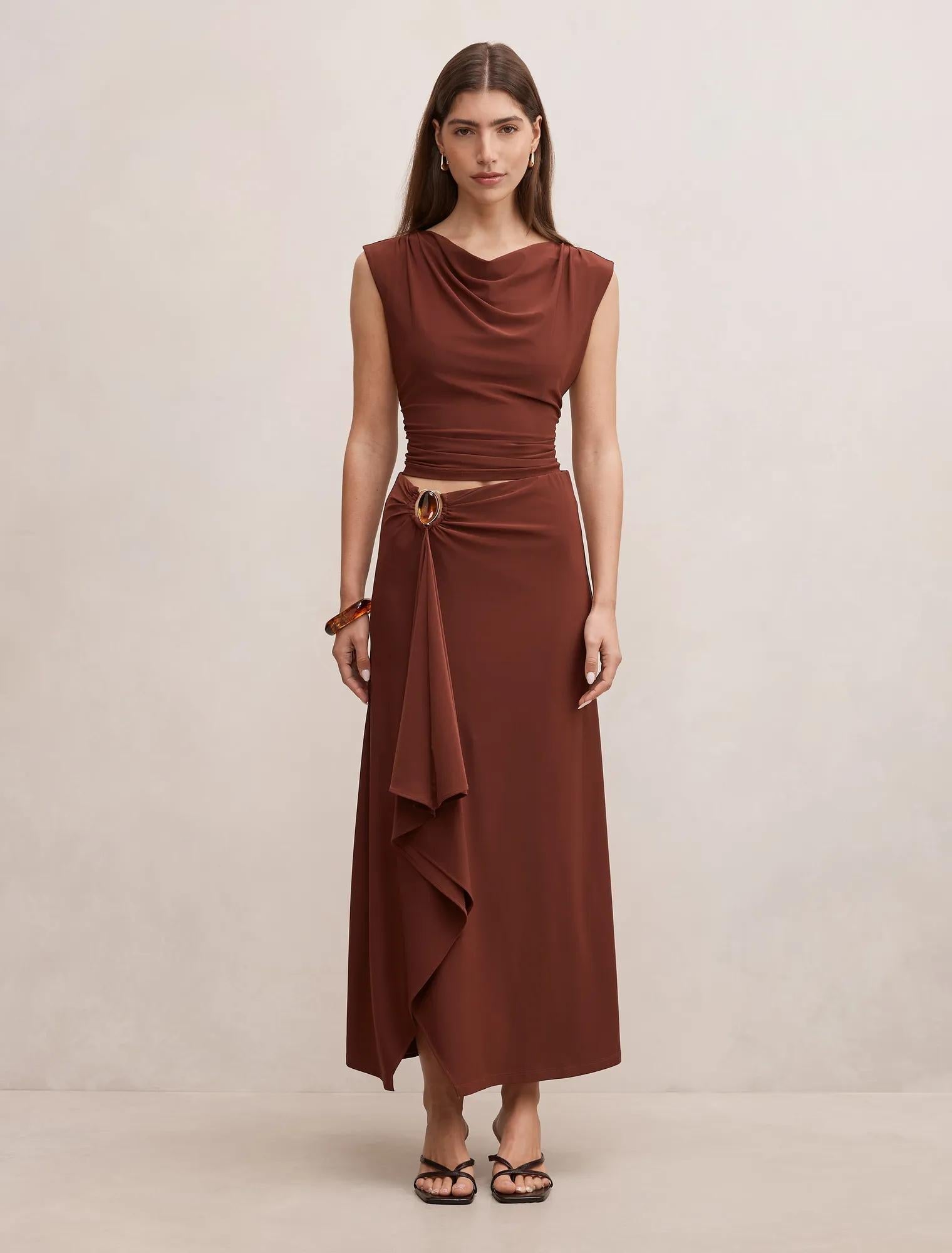 Leni Drape Top Hot Chocolate co-ord