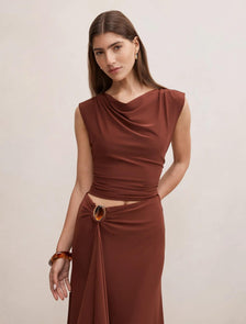 Leni Drape Top Hot Chocolate co-ord