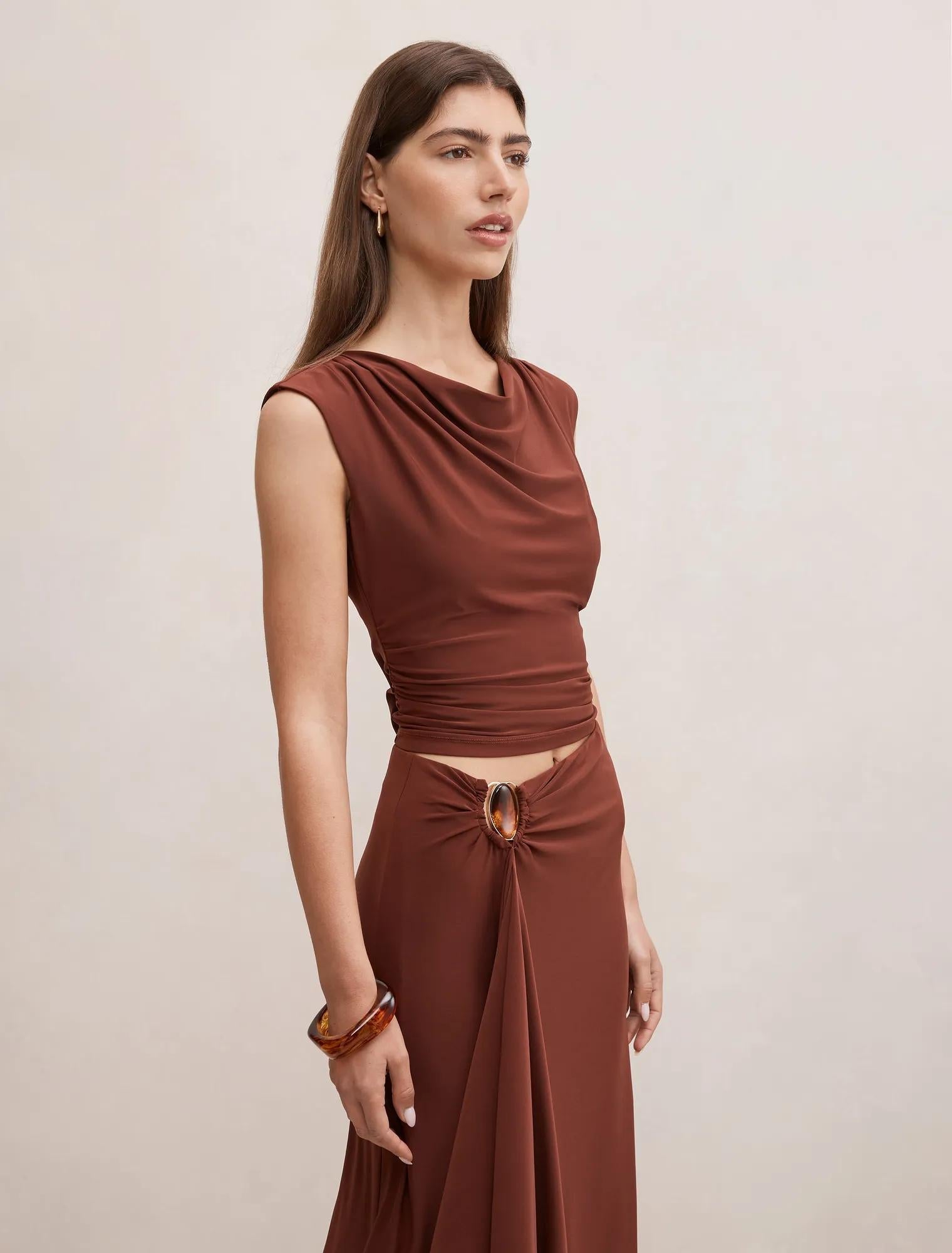 Leni Drape Top Hot Chocolate co-ord