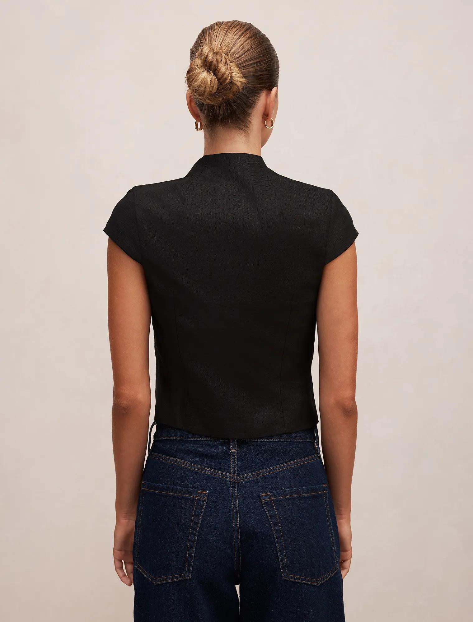 Ayla Keyhole Linen Top Black