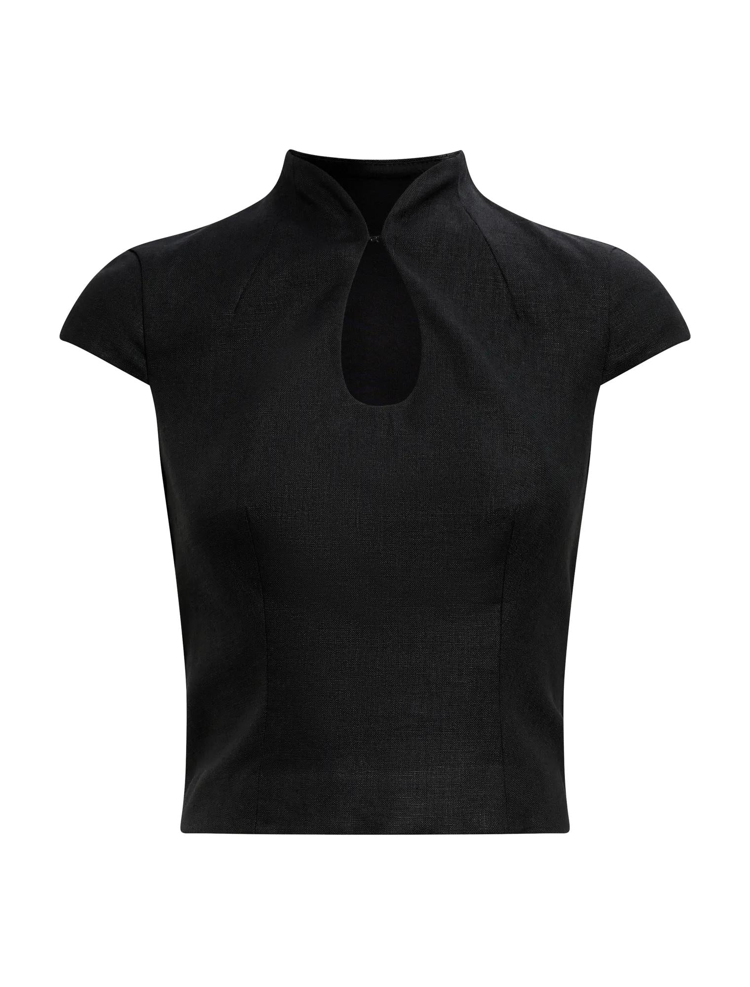 Ayla Keyhole Linen Top Black_mannequin