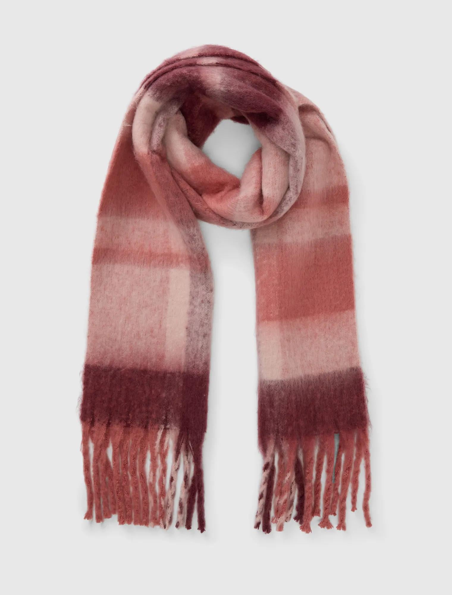 Camille Check Brushed Scarf Berry_mannequin