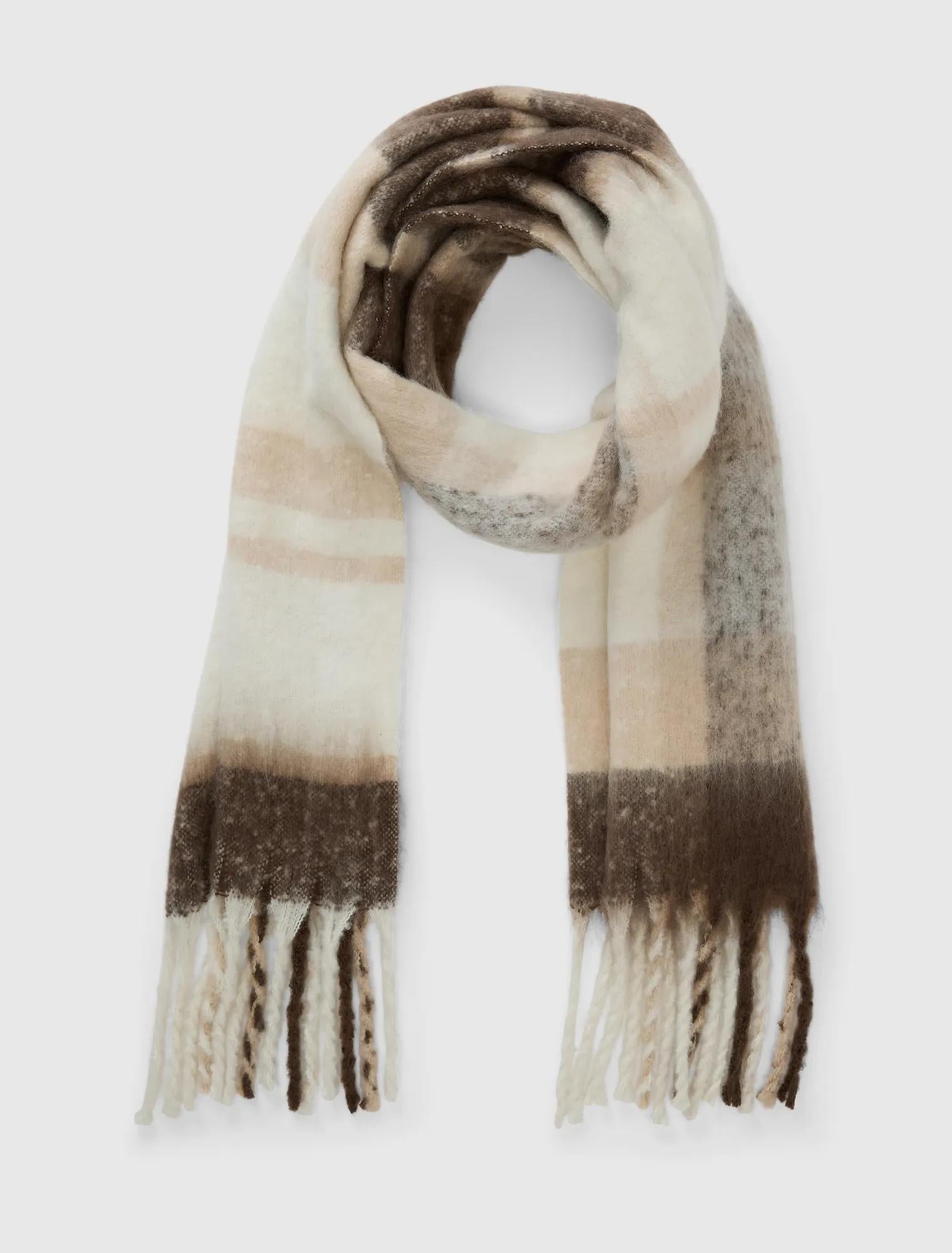 Camille Check Brushed Scarf Mocha_mannequin