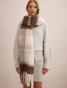 Camille Check Brushed Scarf Mocha_mannequin