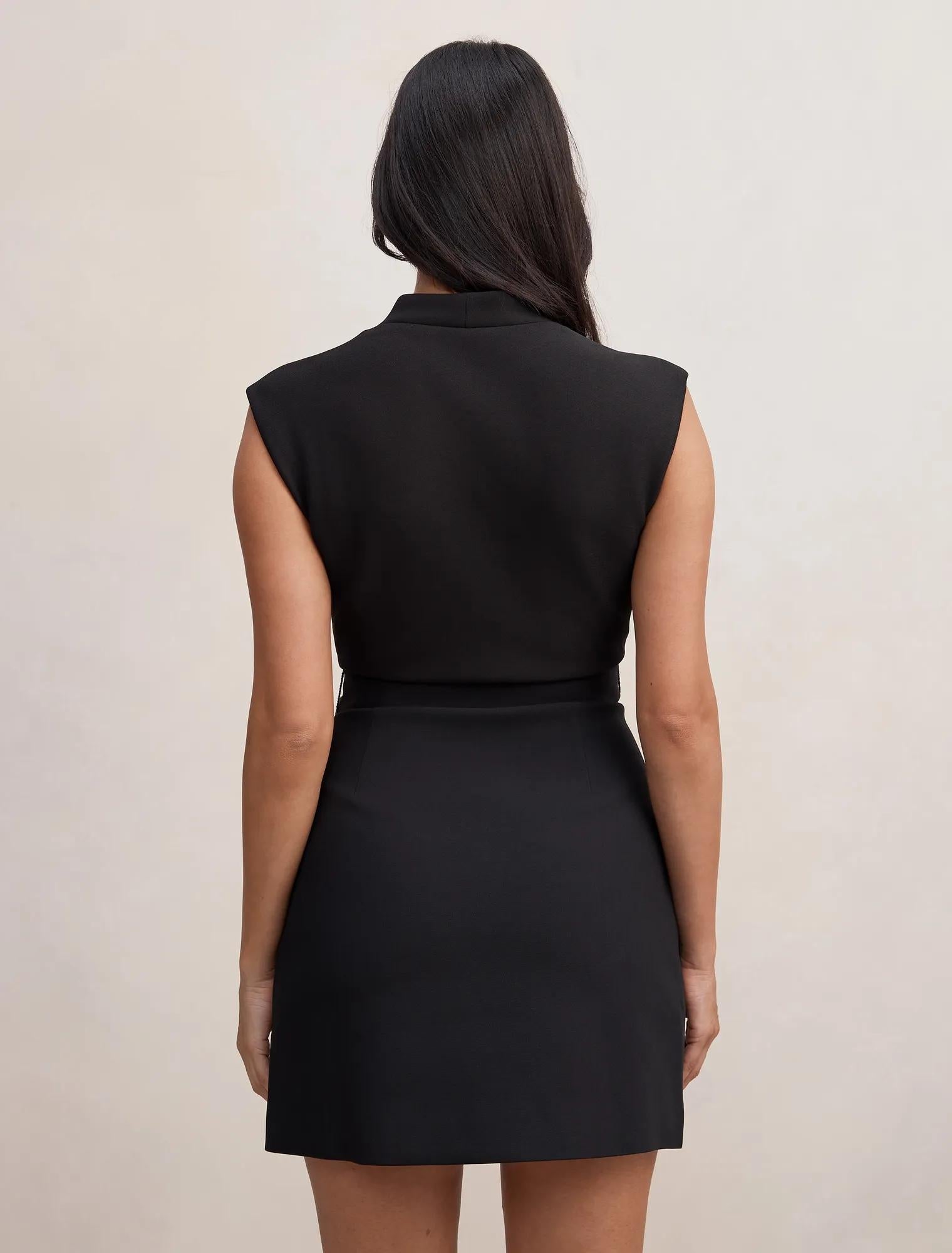 Rory Structured Tie Mini Dress Black