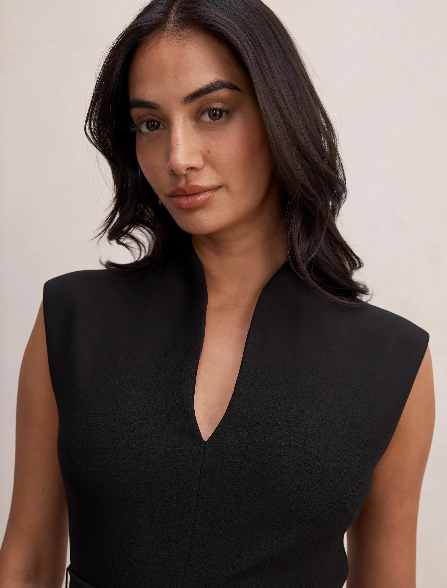 Rory Structured Tie Mini Dress Black