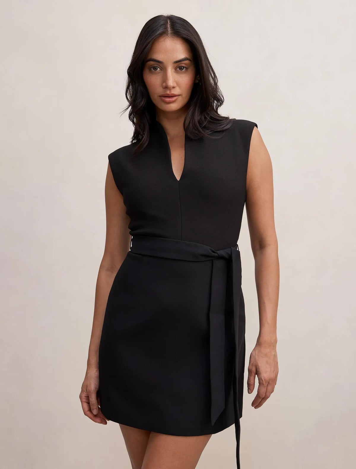 Rory Structured Tie Mini Dress Black