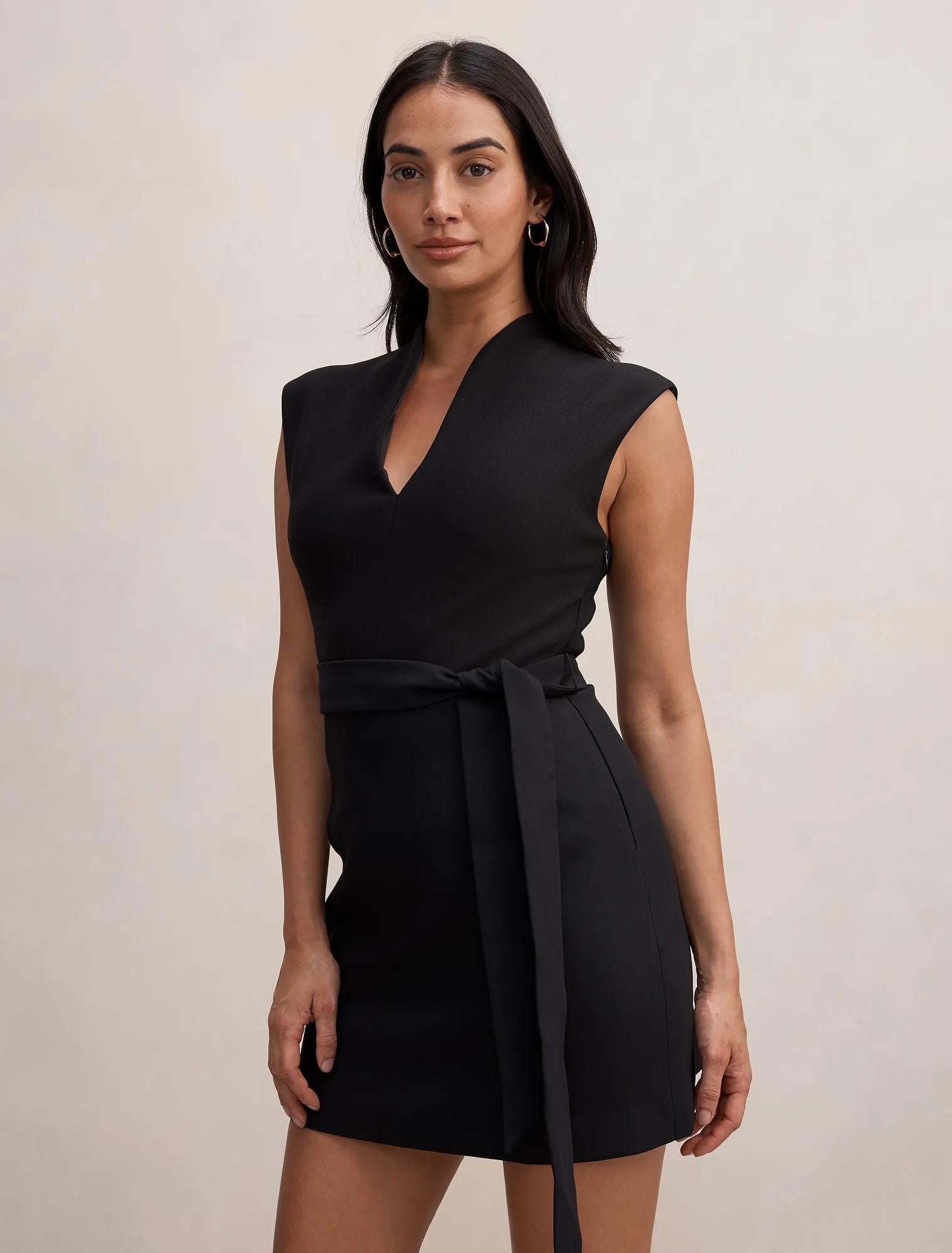 Rory Structured Tie Mini Dress Black