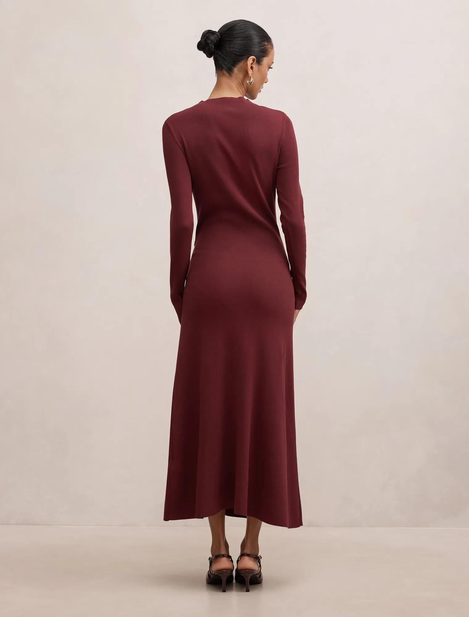 Irina Petite Long Sleeve Tie Knit Dress Tawny Port