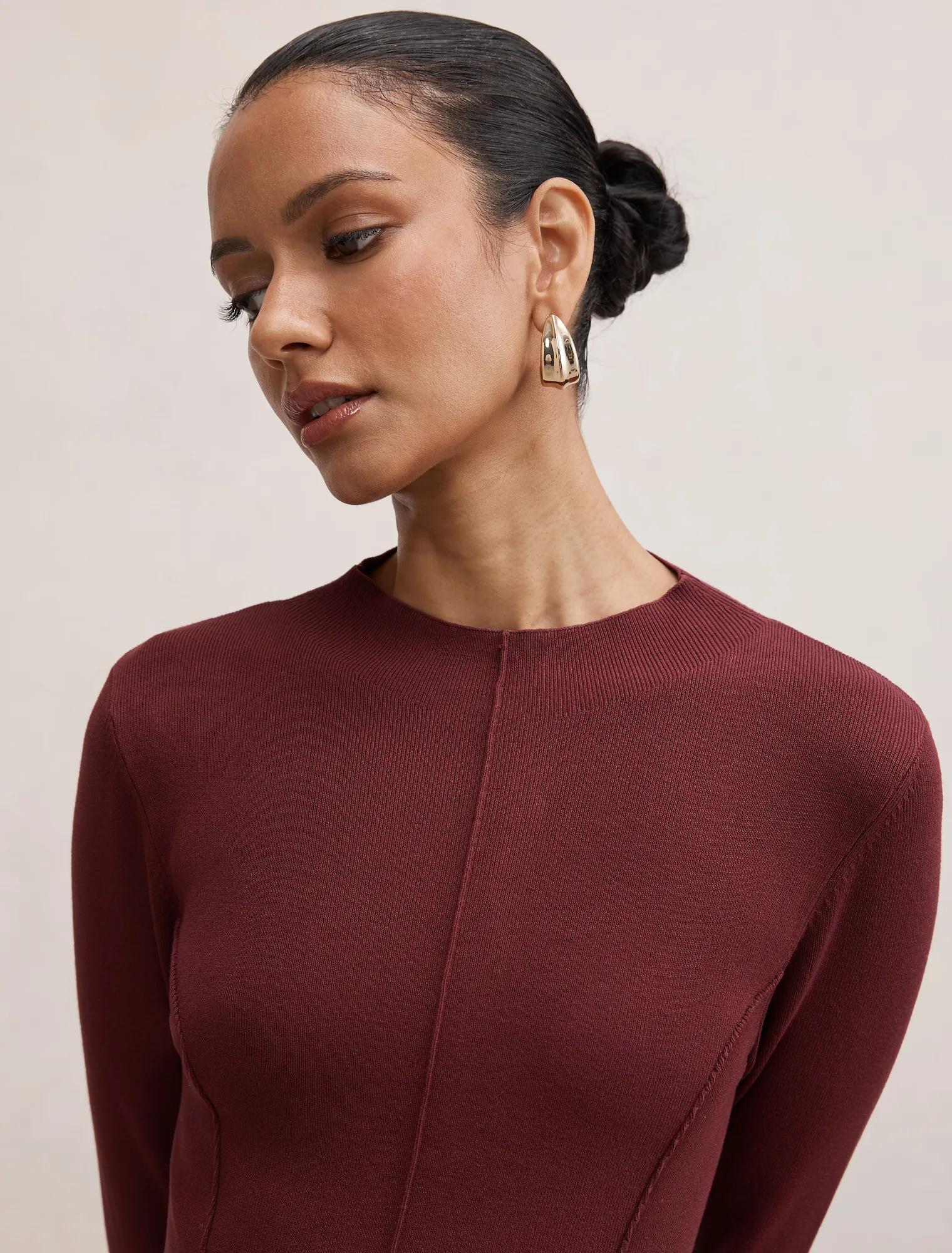 Irina Petite Long Sleeve Tie Knit Dress Tawny Port