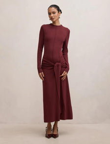 Irina Petite Long Sleeve Tie Knit Dress Tawny Port