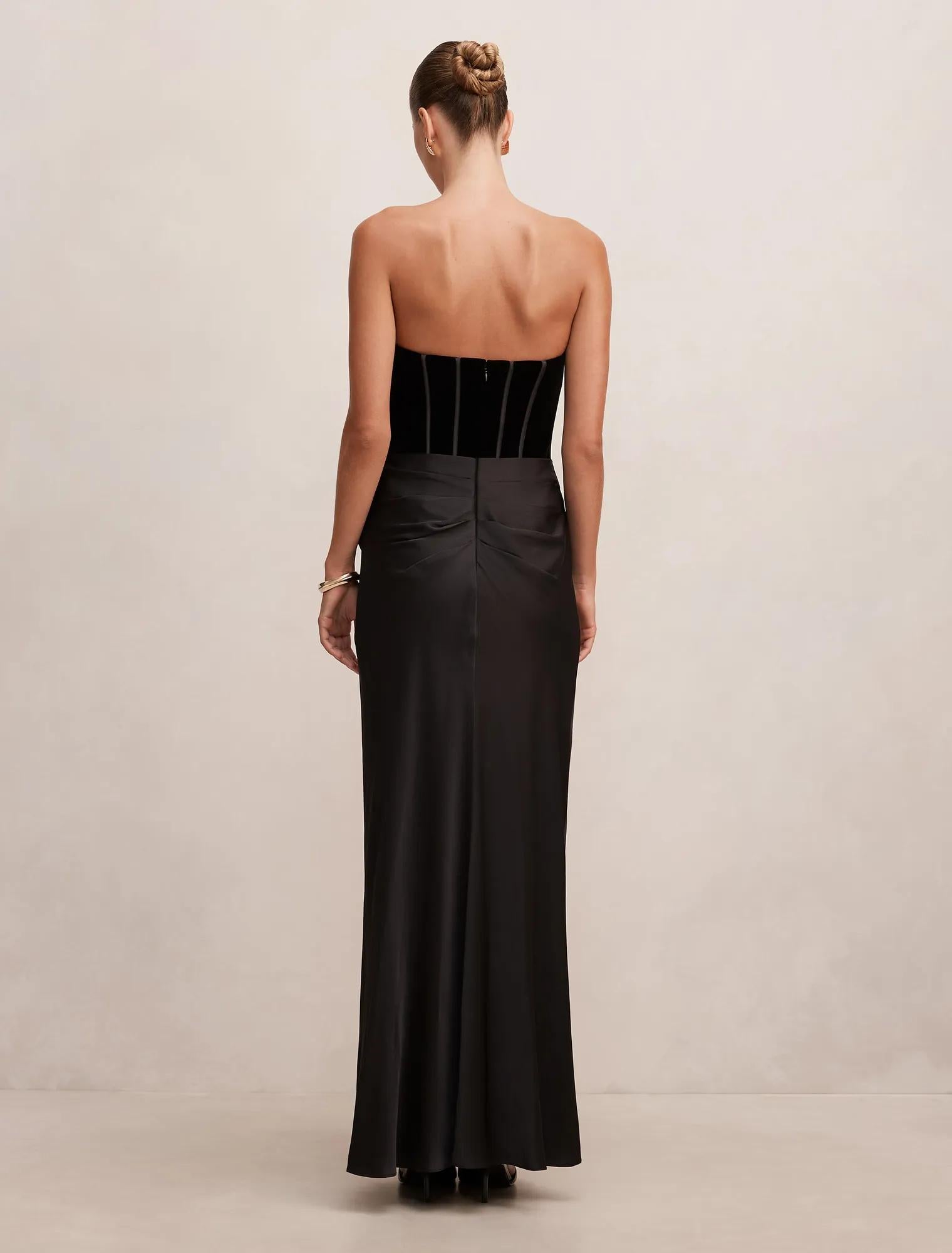 Isra Velvet Corset Maxi Dress Black