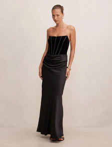 Isra Velvet Corset Maxi Dress Black
