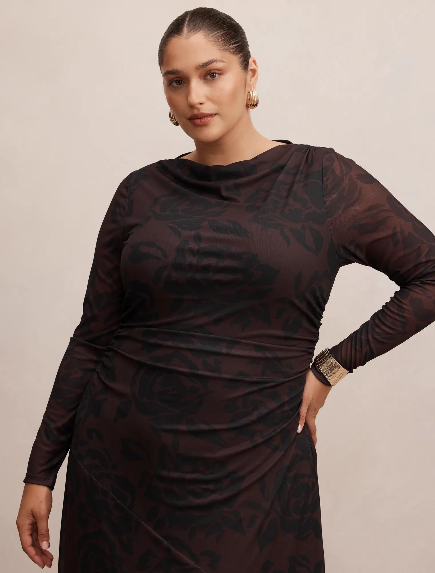 Minnie Curve Long Sleeve Midi Dress Hilmark Floral