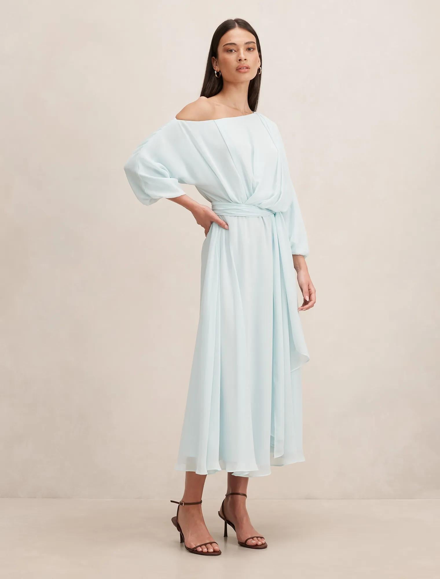 Samantha Tipped Draped Midi Dress Cooling Oasis