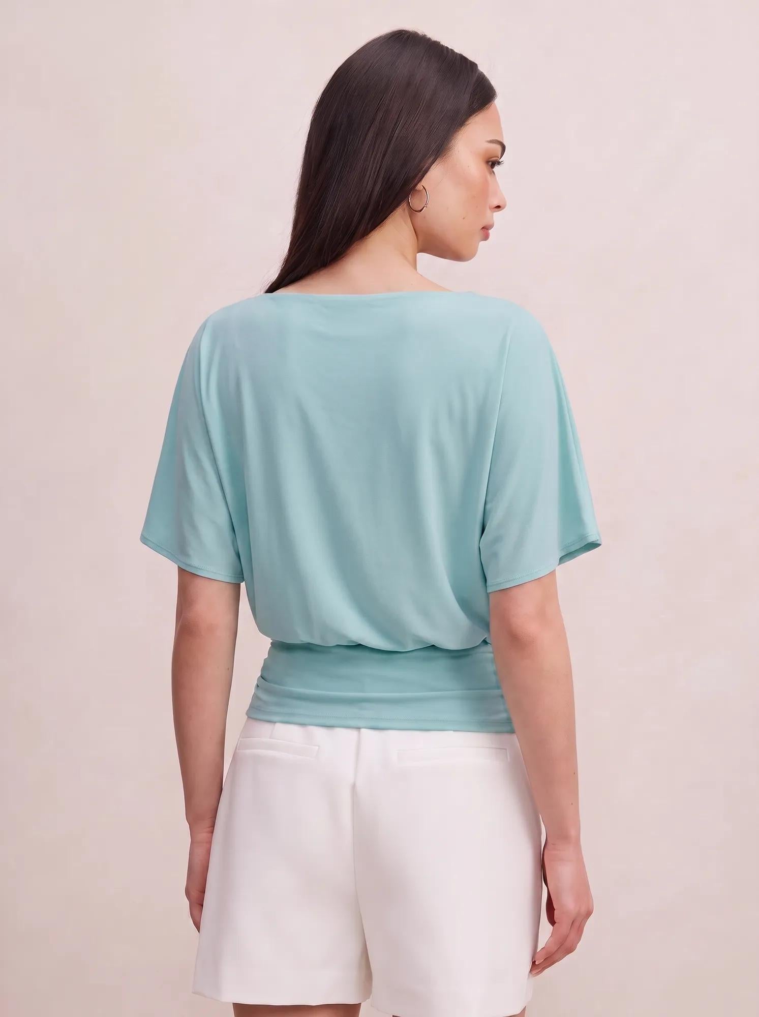 Piper Cinched Flutter Sleeve Top Blue Glow