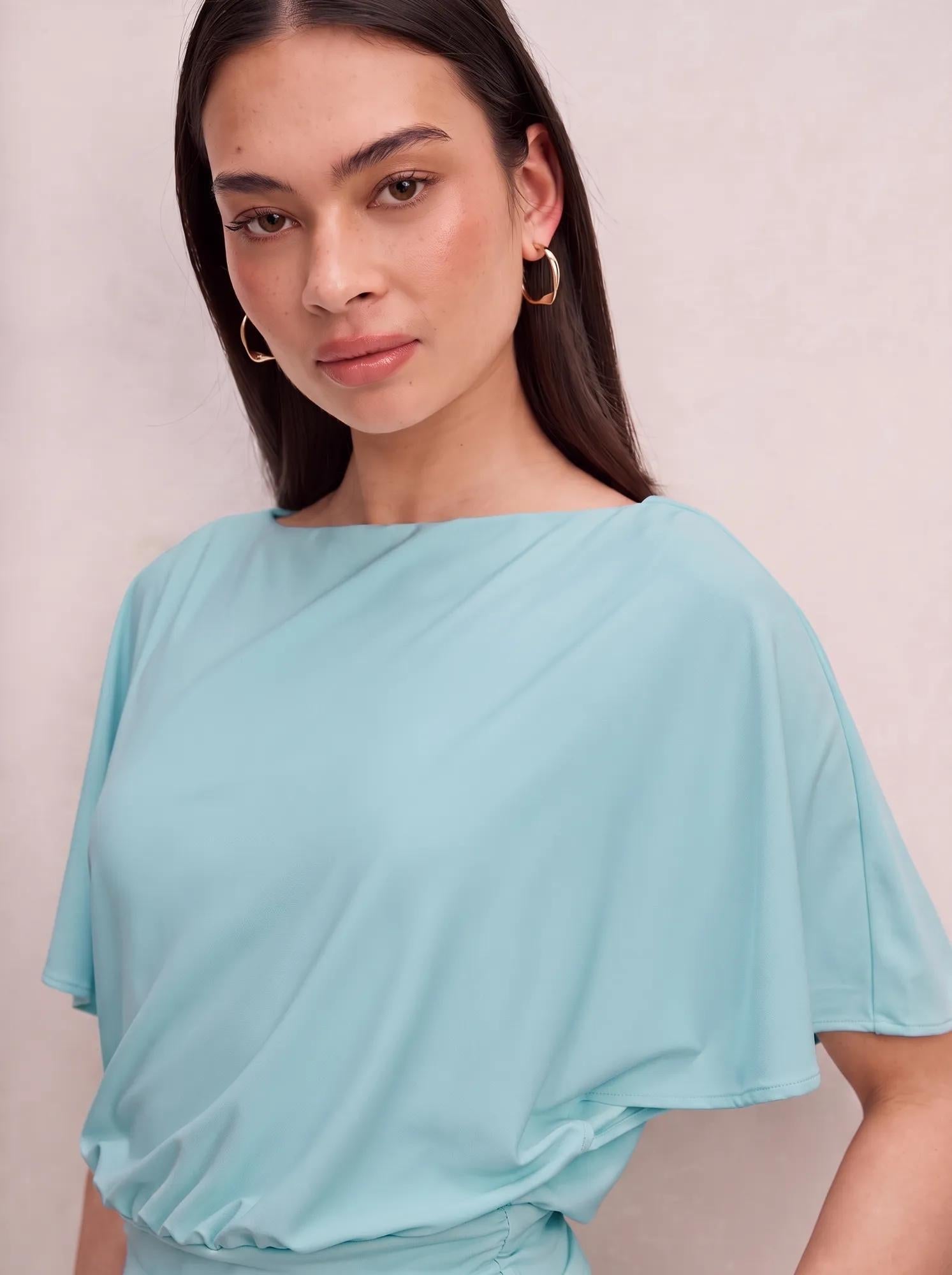 Piper Cinched Flutter Sleeve Top Blue Glow