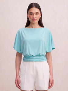 Piper Cinched Flutter Sleeve Top Blue Glow