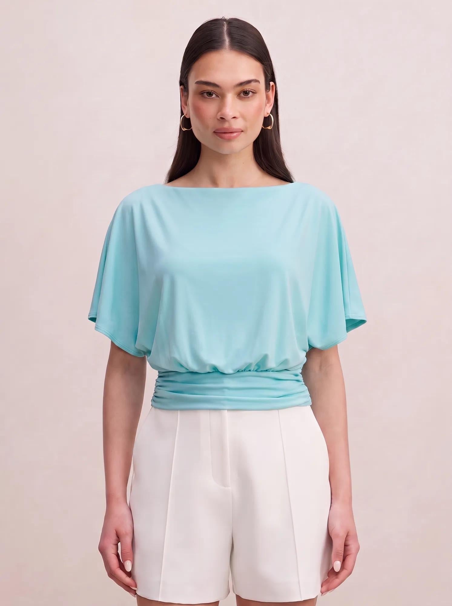 Piper Cinched Flutter Sleeve Top Blue Glow