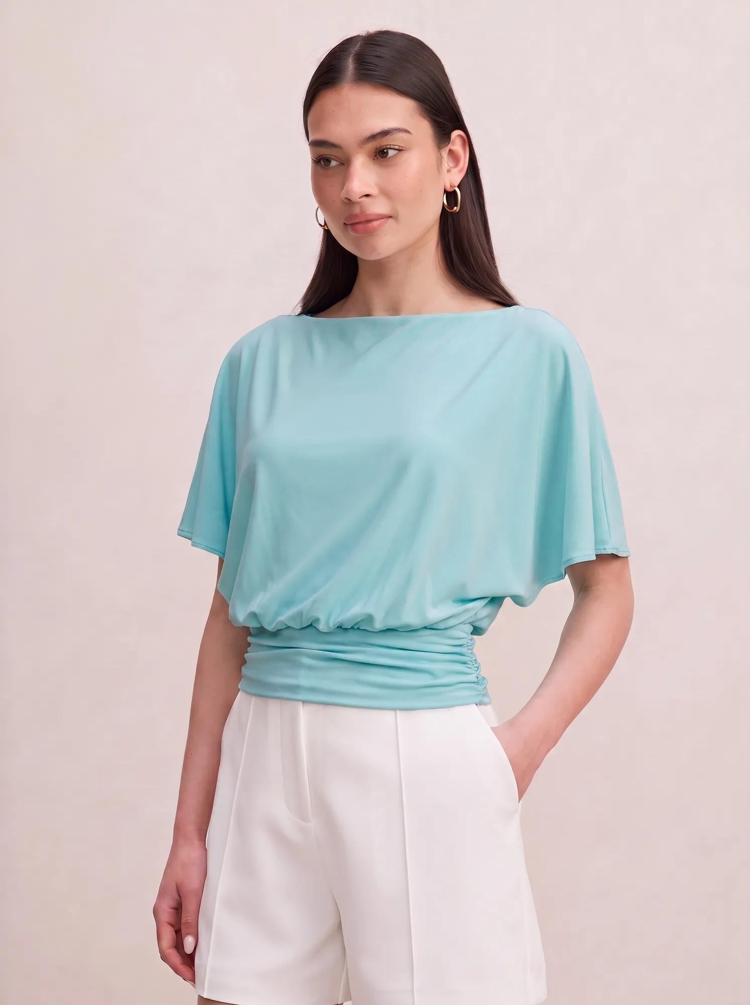 Piper Cinched Flutter Sleeve Top Blue Glow