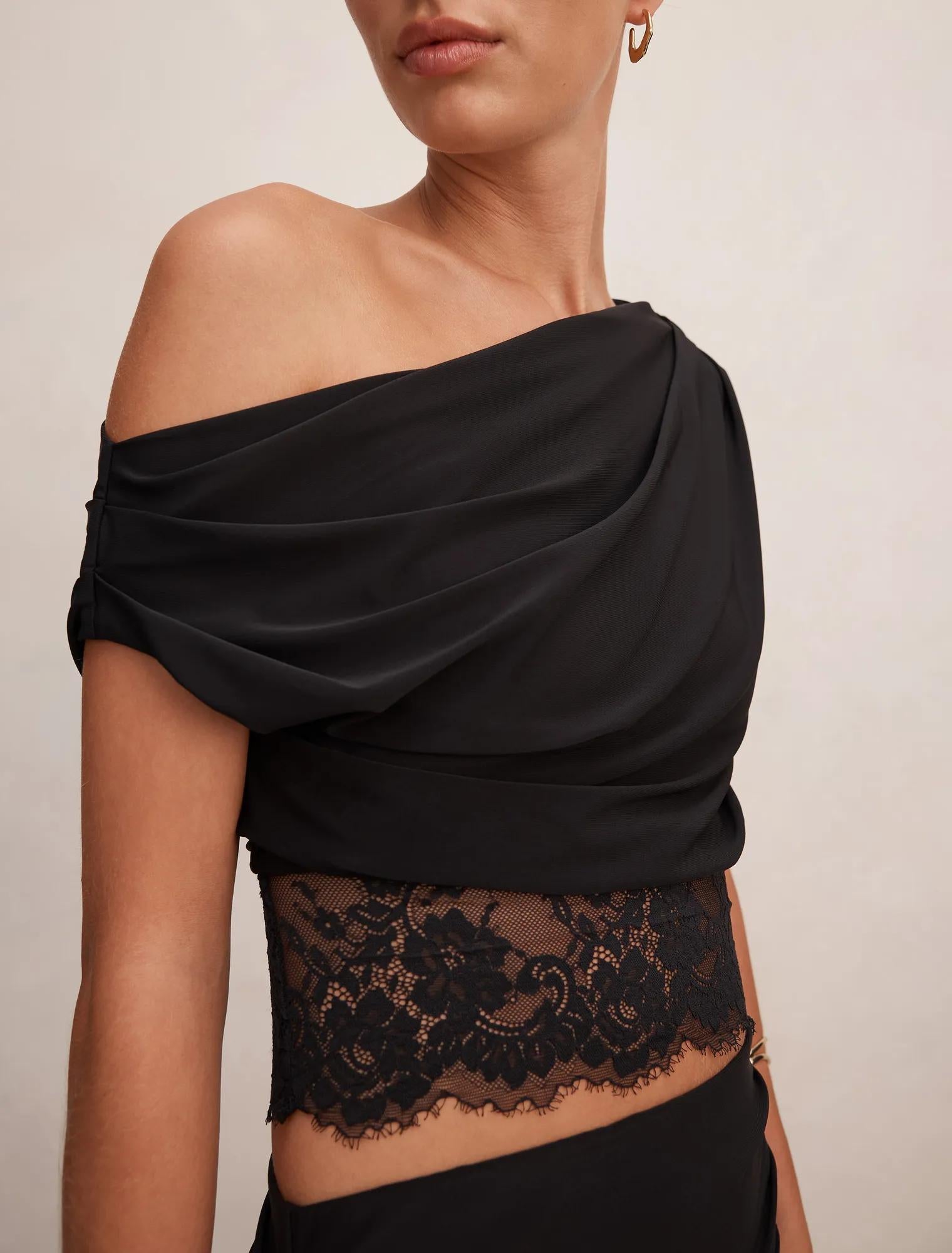 Quinn Tipped Lace Top Black Co-Ord