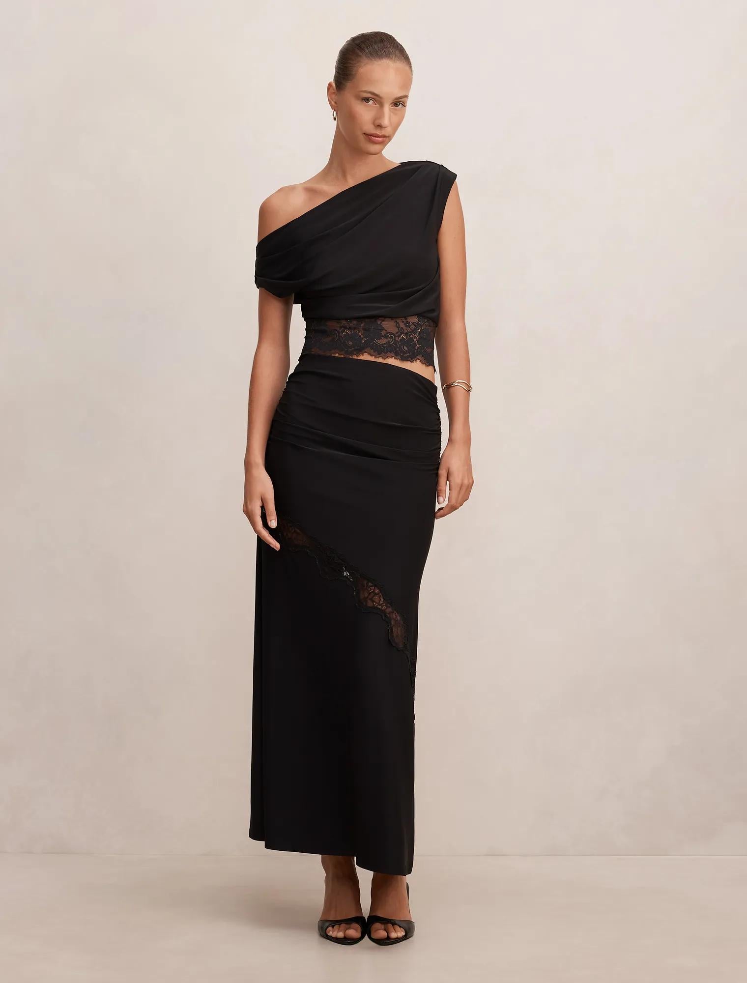 Quinn Tipped Lace Top Black Co-Ord