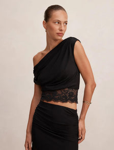 Quinn Tipped Lace Top Black Co-Ord