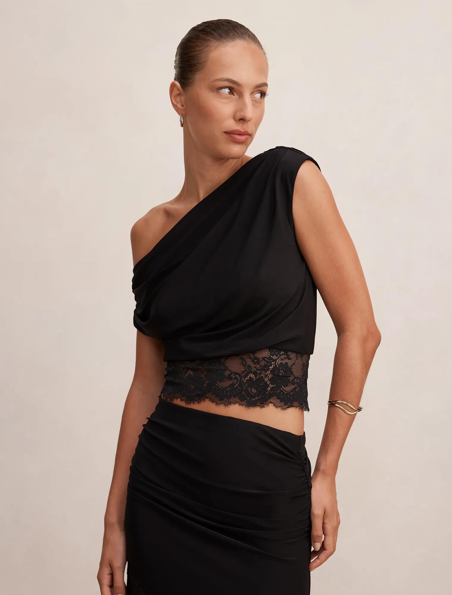 Quinn Tipped Lace Top Black Co-Ord