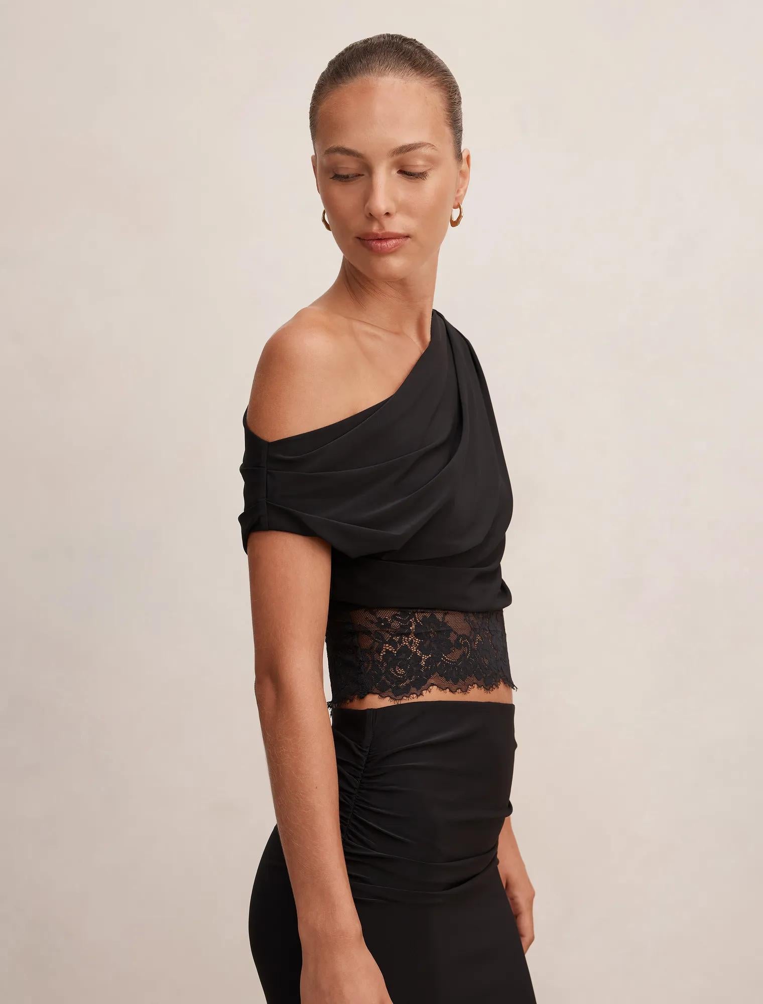 Quinn Tipped Lace Top Black Co-Ord