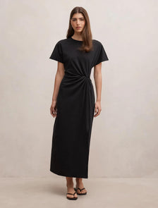 Rose T-Shirt Twist Midi Dress Black