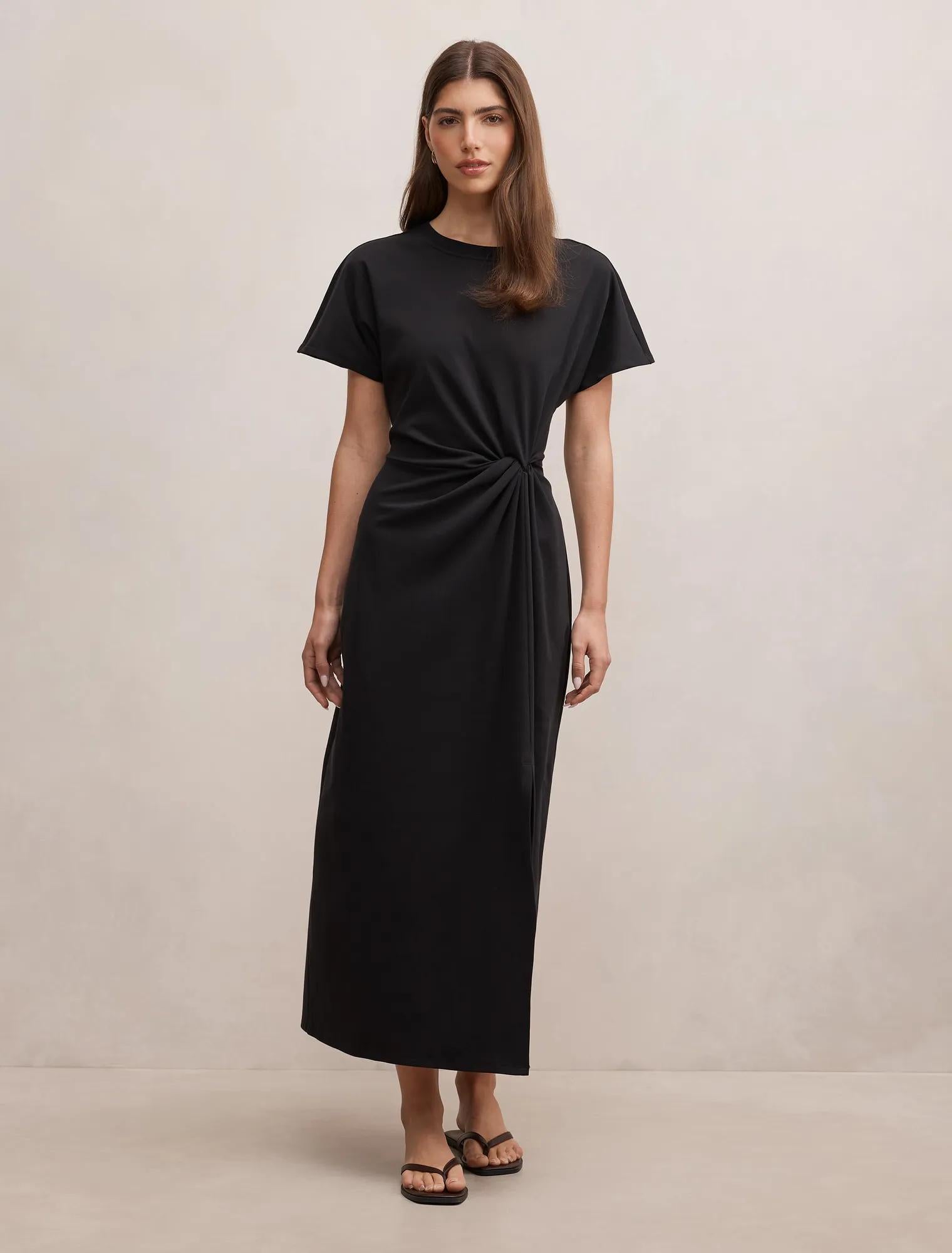 Rose T-Shirt Twist Midi Dress Black