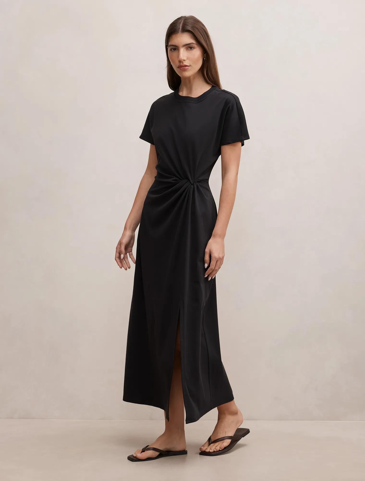 Rose T-Shirt Twist Midi Dress Black