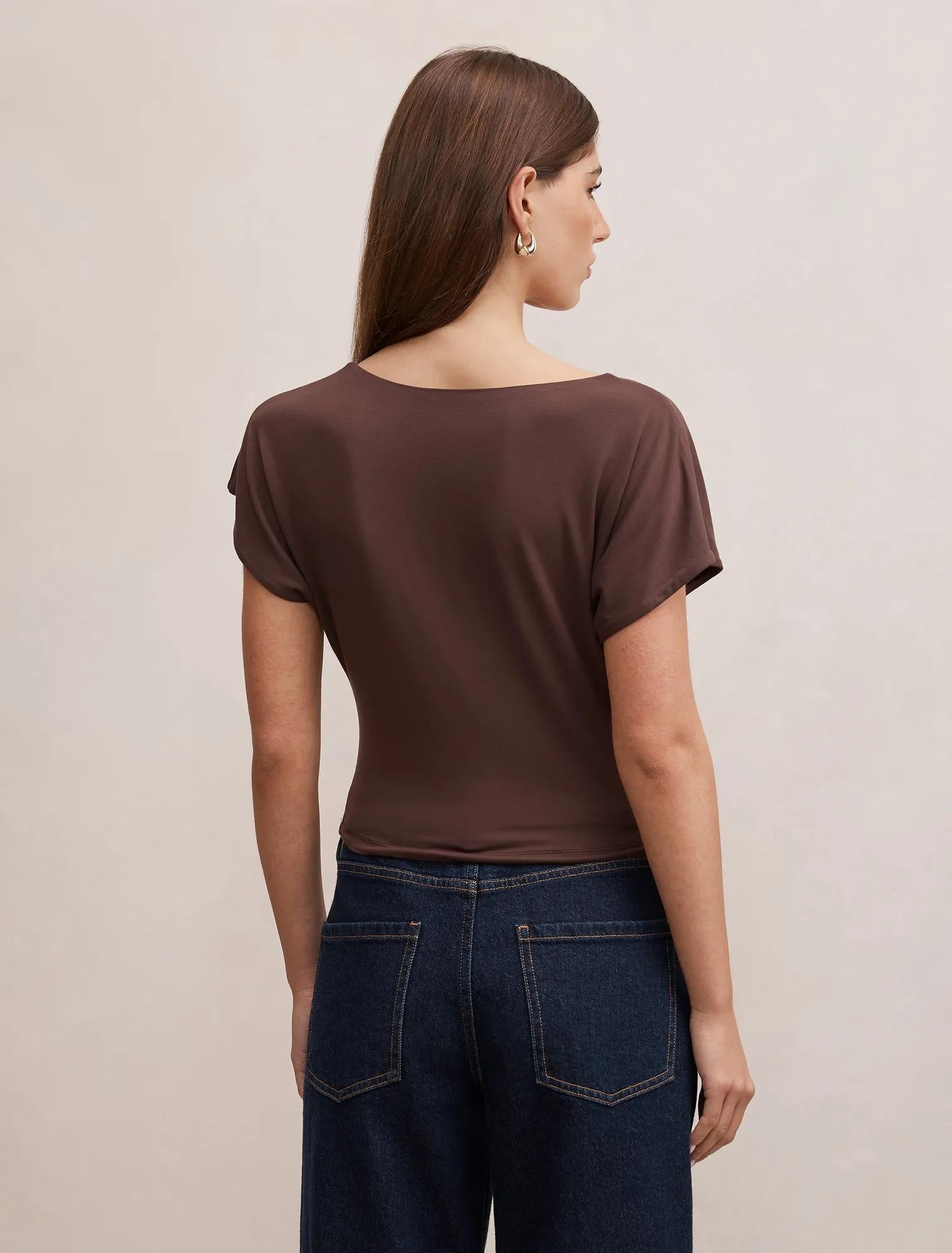 Phoebe Draped Cowl Top Bark