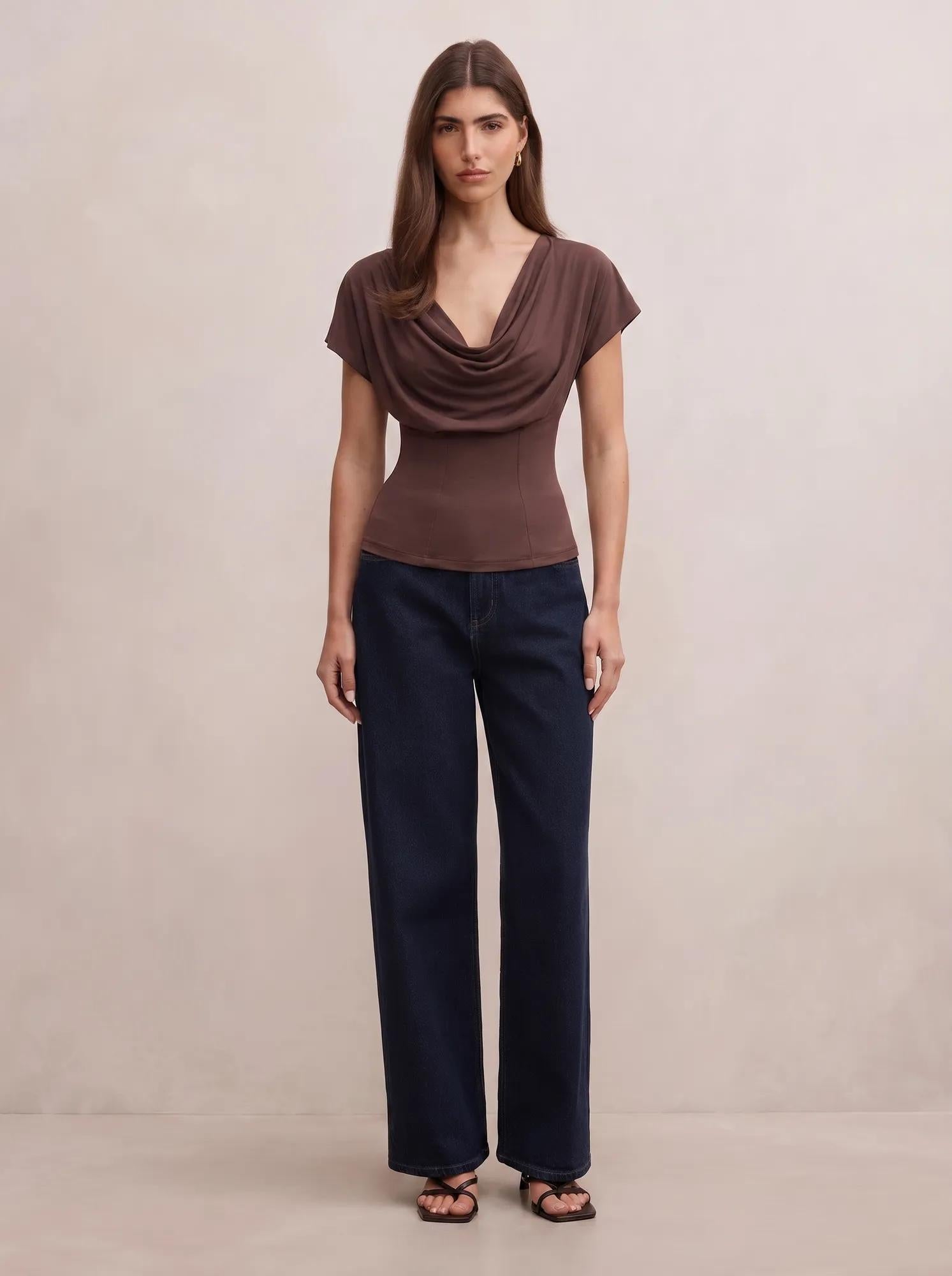 Phoebe Draped Cowl Top Bark