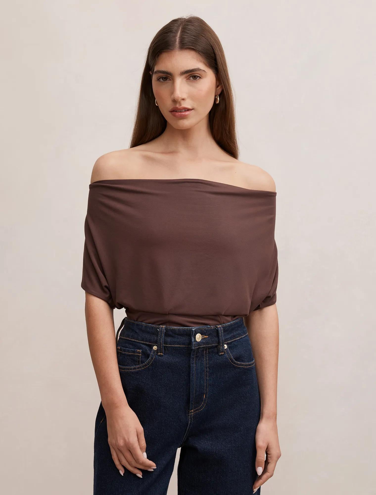 Phoebe Draped Cowl Top Bark