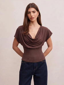 Phoebe Draped Cowl Top Bark