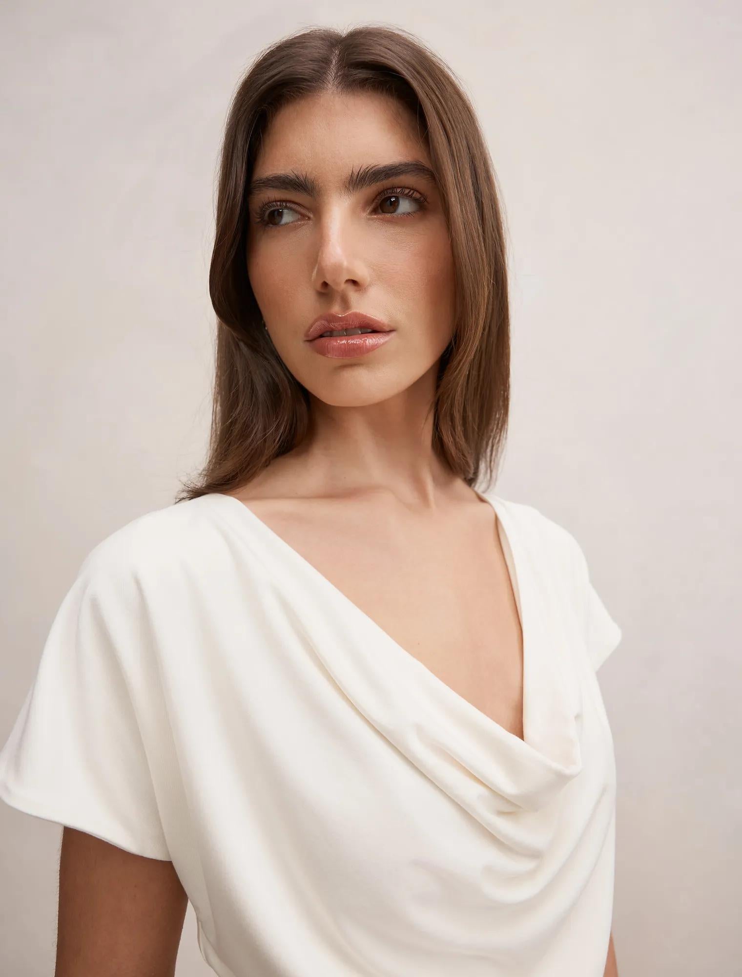 Phoebe Draped Cowl Top Cream