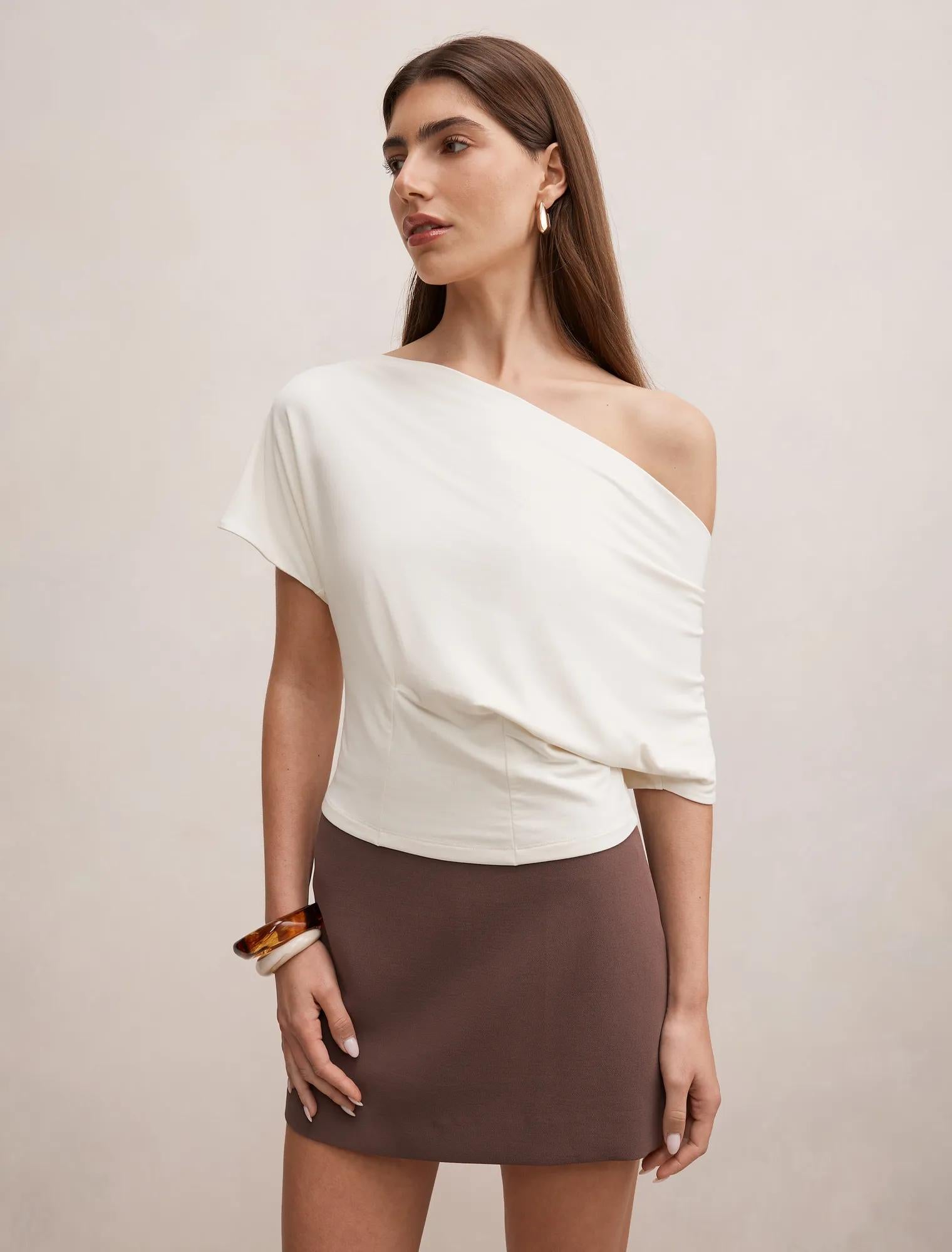 Phoebe Draped Cowl Top Cream