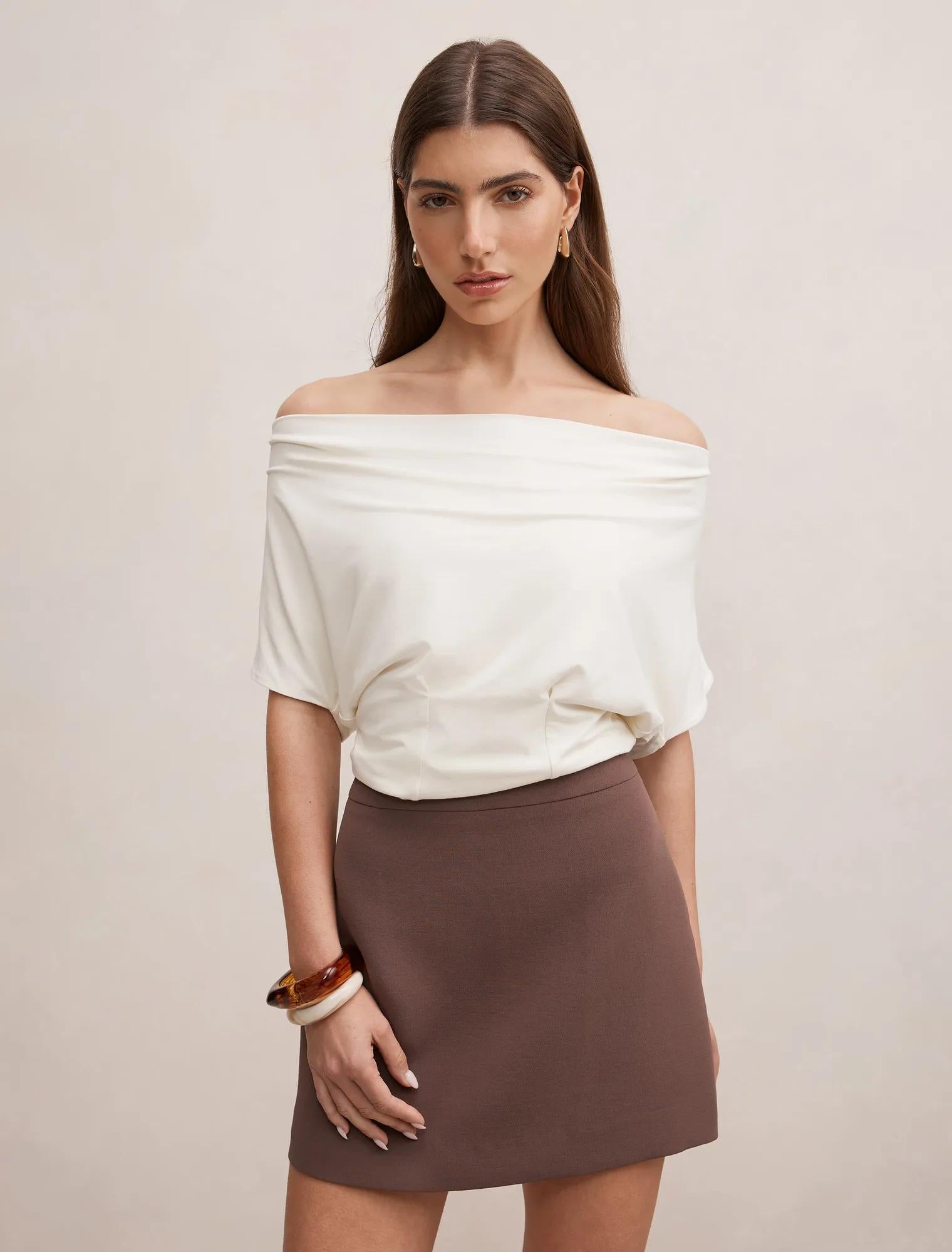 Phoebe Draped Cowl Top Cream