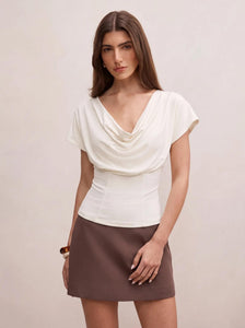 Phoebe Draped Cowl Top Cream