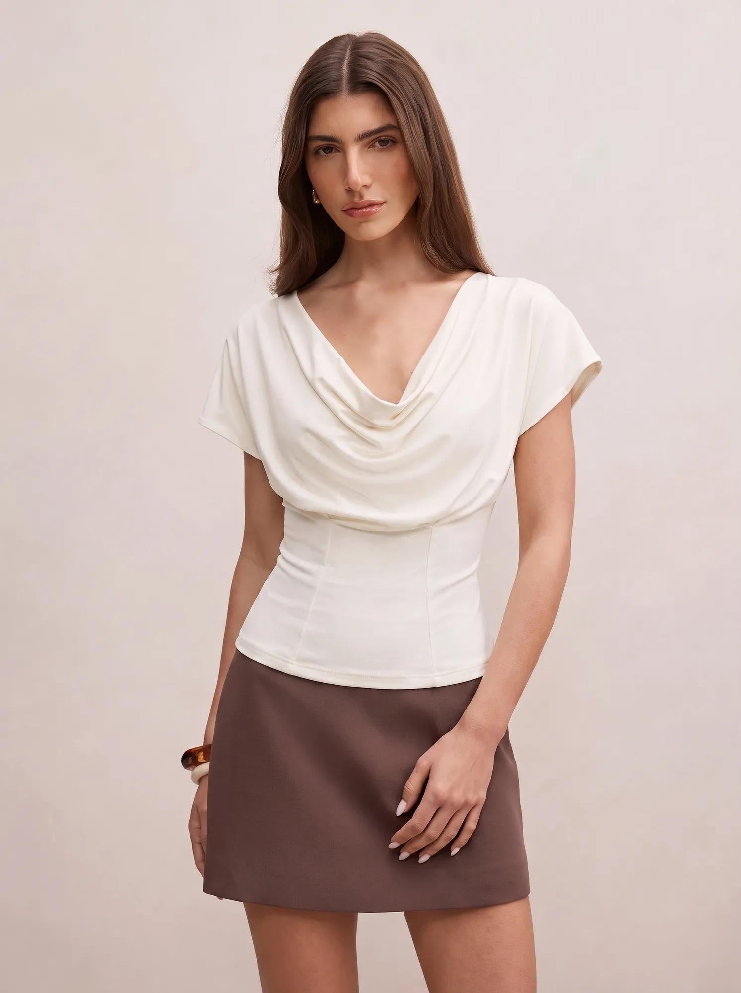Phoebe Draped Cowl Top Cream